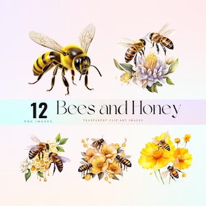 Zoete honingbijen illustraties, aquarel nectar buzz illustratie PNG, schattige bijenillustraties, suikerachtige bestuivers png, digitale bezige bijen kunst 300 dpi