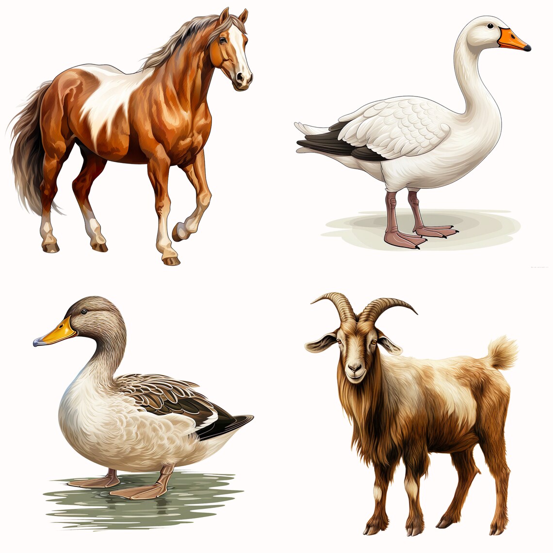 Lovely Farm Animals Clip Art, Cute Barn Animal Illustration PNG