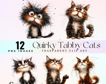 Quirky Tabby Cat Clipart: Funny Cartoon PNG (Digital Download)