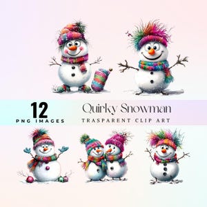 Schrullige Weihnachtsschneemann-Clipart, festliche Schneecharakterillustration PNG, fröhliche Schneemann-Grafikkunst, wunderliche frostige Kunst
