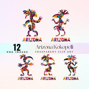 Imágenes prediseñadas de Kokopelli de Arizona, ilustración PNG de encanto indígena colorido en acuarela, arte gráfico de figura alegre del suroeste, arte espiritual tribal