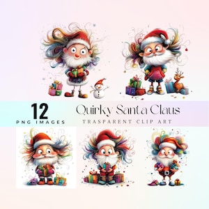 Clip art peculiar do Papai Noel, aquarela excêntrica ilustração do Pai Natal PNG, desenho animado feliz festivo arte gráfica de São Nicolau