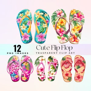 Clipart de sandales tongs mignonnes, illustration de sandales en vinyle floral aquarelle PNG, art graphique de chaussons à fleurs en plastique, art des étapes ensoleillées