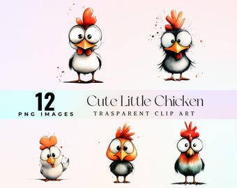Funny Chicken Clip Art, Farm Animal PNG Graphics (Digital Download)