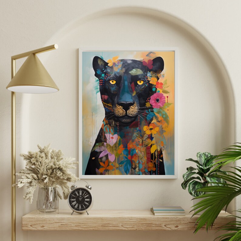 Charming Black Panther Wall Art, Hilarious Panthers Portrait Painting