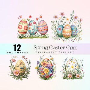 Urocze wiosenne pisanki clipart, kolorowa ilustracja Kawaii Easter PNG, radosna wiosenna grafika świąteczna, sztuka Bloom Day