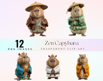 Zen Capybara Clipart PNG, Kawaii rodent Meditation, Kawaii Cartoon Character for Stickers, Journaling, Crafts