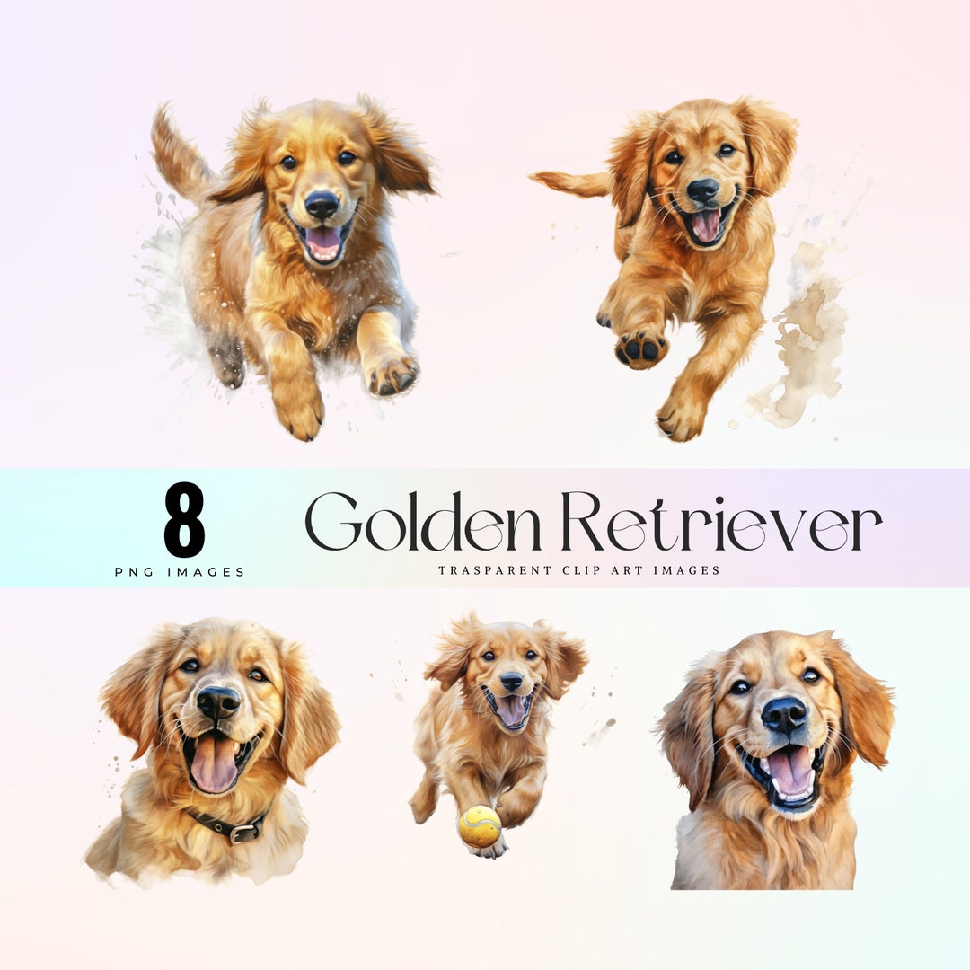 Watercolor Golden Retriever Clipart: Sweet Dog PNG Graphics (digital ...