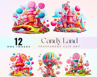 Candy Land clip art, delightful candy universe illustration PNG, sweet  lollipop world graphic art, pastel candy land artwork, gumdrop art