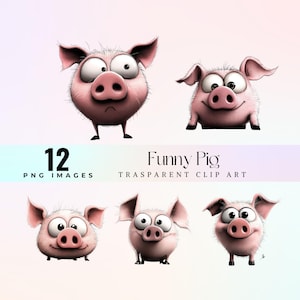 Imágenes prediseñadas de cerdo divertido, imágenes prediseñadas de cerdo caprichoso, PNG de animal de granja lindo, ilustración de cerdo de dibujos animados, arte digital de cerdo adorable, lechones imprimibles