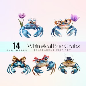 Clipart lunatique de crabes bleus, aquarelle original crabe bleu Illustration PNG, art graphique grincheux drôle de dessin animé, art amusant de pêche en mer