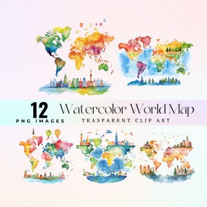 cute whimsical World Map clip art, watercolor playful map illustration PNG, cartoon fun cartography graphic art, quirky globe design artwork