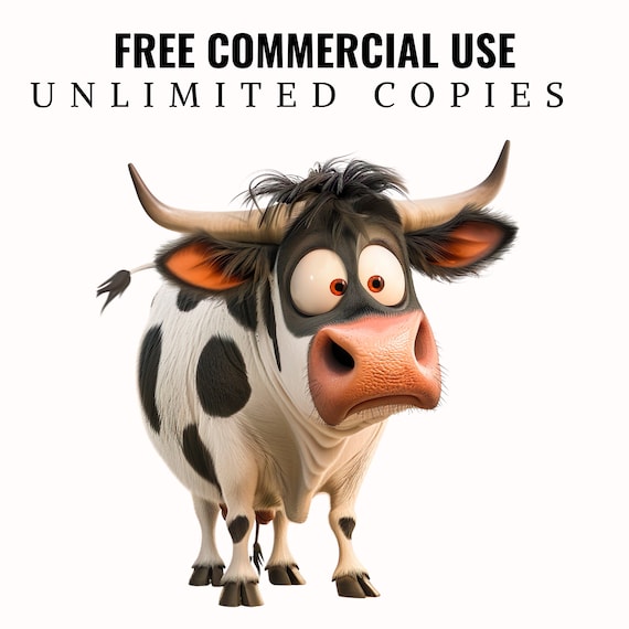 面白い牛の水彩画クリップアート：気まぐれな農場の動物PNG（デジタル