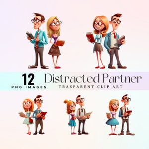 Lustig Abgelenkte Paare Aquarell Clipart: Witziges PNG Duo Artwork