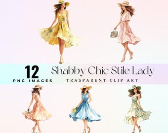 Shabby Chic Lady Clip Art: Watercolor Vintage Woman PNG (Digital Download)