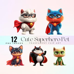Grappige superheld huisdieren illustraties, eigenzinnige heroïsche dieren illustratie png, cartoon grillige super beestje grafische kunst, fantastische sidekicks