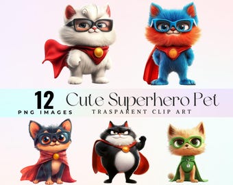 Funny Superhero Pets Clip Art: Whimsical Animal PNG (Digital Download)