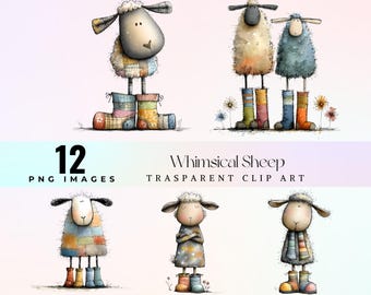 Whimsical Sheep Clipart, Whimsical Digital Farm Animals, Adorable Lambs for Scrapbooking, Card Making, Journaling
