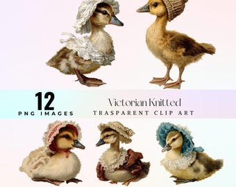 Victorian Duck Illustration: Knitted Clipart for Scrapbooking (Digital Download)
