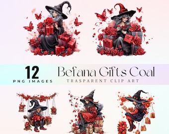 Befana Coal Gifts Clip Art: Epiphany Witch PNG (Digital Download)