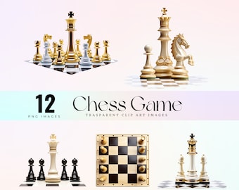 Watercolor Chess Game Clipart: Black & White Pawns (PNG Digital Print)