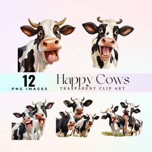 Funny Cow Clip Art: Watercolor Farm Animals (PNG Digital Download)