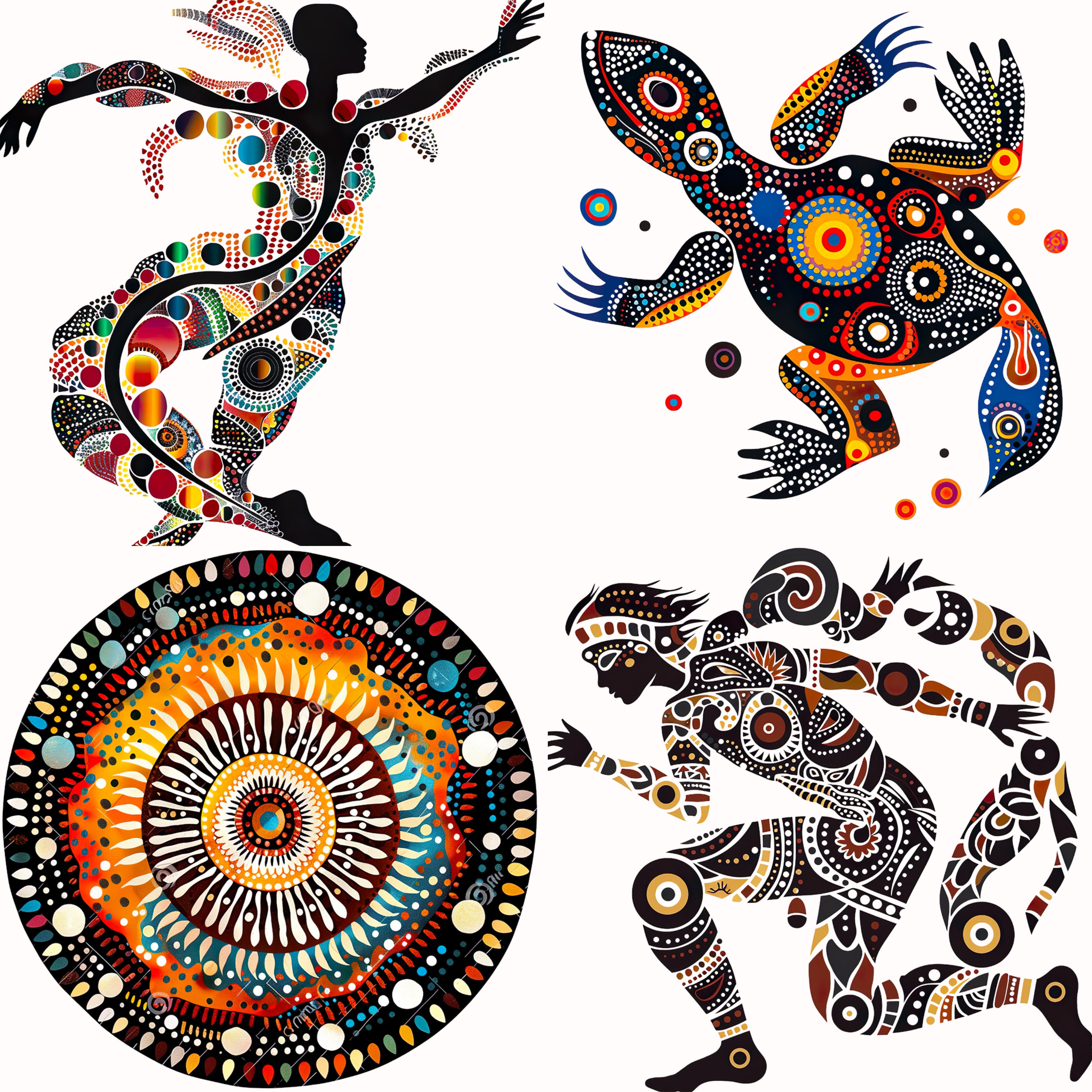 水彩画アボリジニアート クリップアート：トライバルドリームタイム