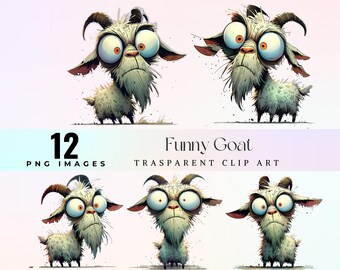 Quirky Goat Clipart, Funny Cartoon Goat PNG, Farm Animal Digital Art, Goofy Big Eyes