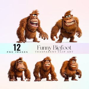 grappige Bigfoot illustraties, eigenzinnige bruine Sasquatch grap illustratie PNG, excentrieke cartoon Yeti humor grafische kunst, schattige komische Bigfoot artwork