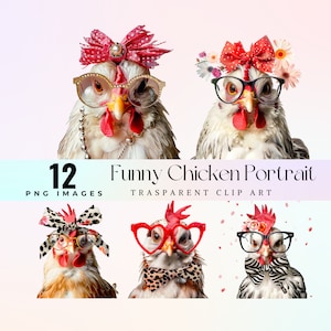 Image clipart drôle de portrait de poulet, illustration de visage de poule hilarante aquarelle PNG, art graphique de poulets de dessin animé excentrique, art de la comédie gloussant