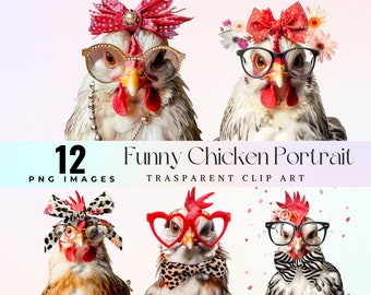 Funny Chicken Portrait Clip Art: Watercolor Hen PNG (Digital Download)