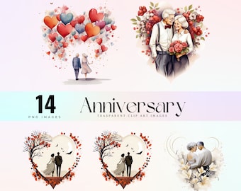 Anniversary clip art, watercolor anniversary love illustration PNG, love forever graphic art, celebration of enduring love over the years