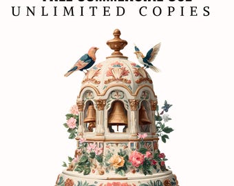 Victorian Carillon Clipart: Antique Floral Bell Tower Art (digital