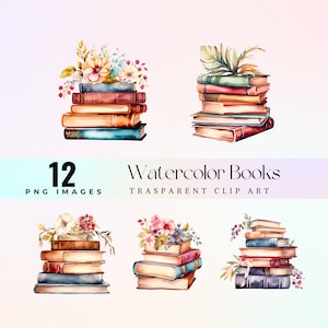 cute Boho stack of books clip art, watercolor whimsy read illustration PNG, zen pages graphic art, artsy pile artwork, paper crafting