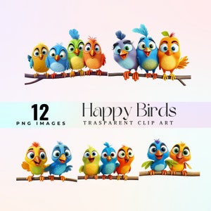 Imágenes prediseñadas de Happy Birds, humor de acuarela Ilustración de pájaros divertidos PNG, personaje de dibujos animados png, lindas imágenes de pájaros riendo 300 DPI