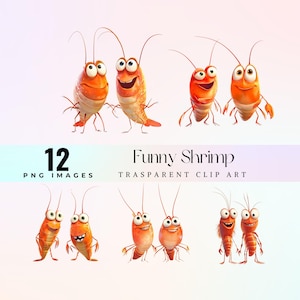 Image clipart crevettes drôles, crevettes originales aquarelles Illustration PNG, art graphique de dessin animé de fruits de mer amusant, art hilarant de la vie marine et art de l'océan
