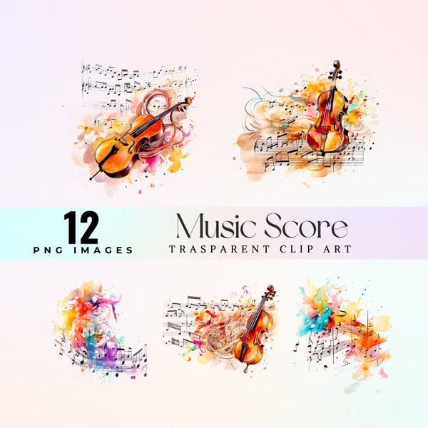 Music score clip art, watercolor music sheet painting PNG, treble clef images, violin musical notation image, cello clip art