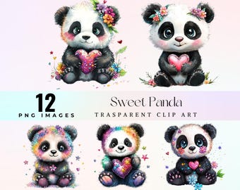 Panda Clipart, Cartoon Animal PNG Stickers (Digital Download)