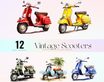 Vintage scooter clip art, classic moped illustration PNG, old Italian  scooters graphic art, Historic scooters design, vintage rider artwork