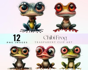 Chibi Frog Clip Art, Funny Toad PNG, Comic Illustration (Digital Image)