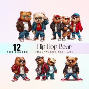 Grappige Hip Hop Bear illustraties, aquarel grillige stedelijke teddy illustratie PNG, cartoon groovy rap beer grafische kunst, coole straat teddy kunst