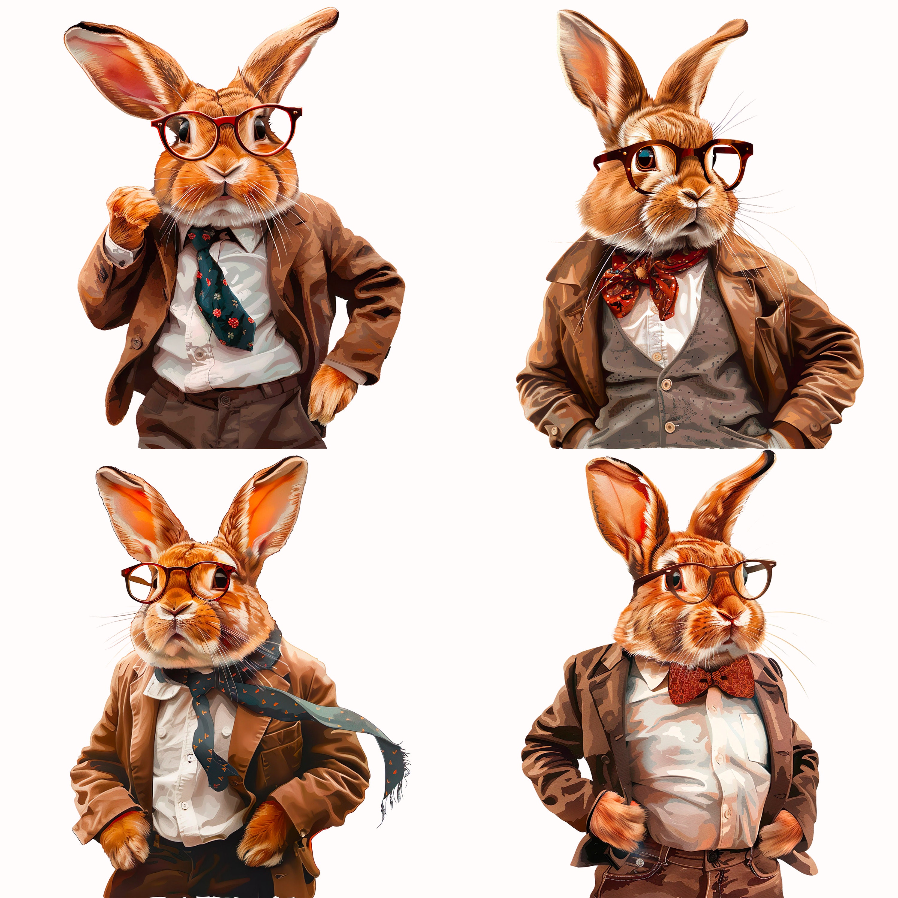 Elegant Bunny Clip Art, Watercolor Stylish Rabbit Cartoon Illustration ...