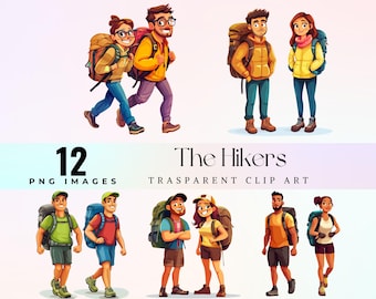 Hiking Clipart: Backpackers Adventure PNG Art (Digital Download)
