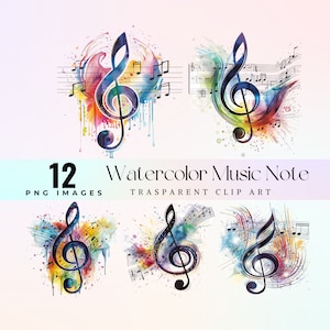 Cute music note clip art, watercolor sweet melody illustration PNG, cartoon charming musical notes graphic art,  playful sound joy artwork