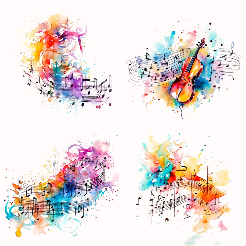 Music Score Clip Art Watercolor Music Sheet Painting PNG - Etsy
