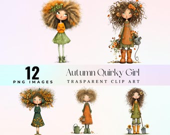 Whimsical Autumn Girl Clip Art: Cozy Fall PNG (digital Download