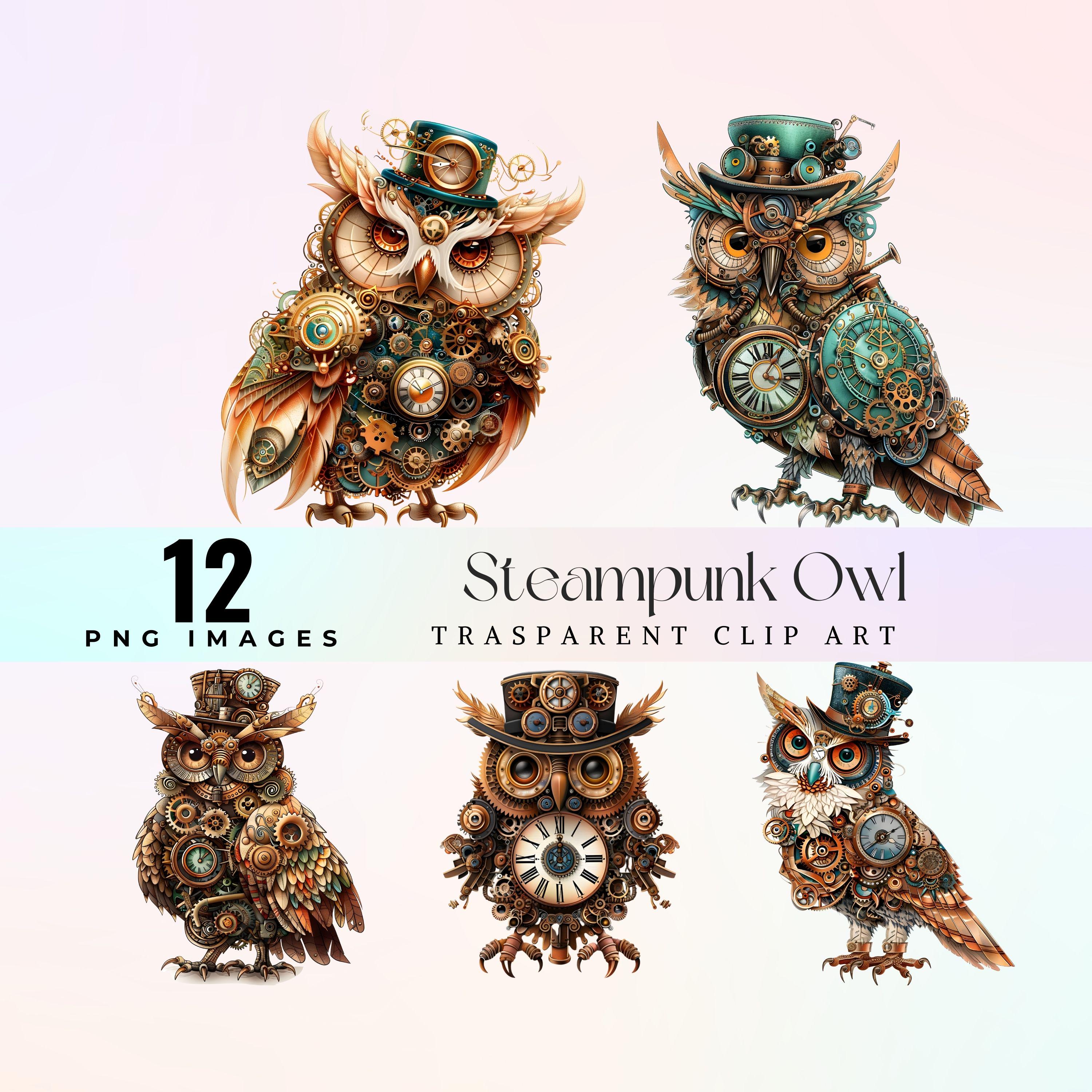 Steampunk Owl Clip Art: Vintage Bird PNG (Digital Download)