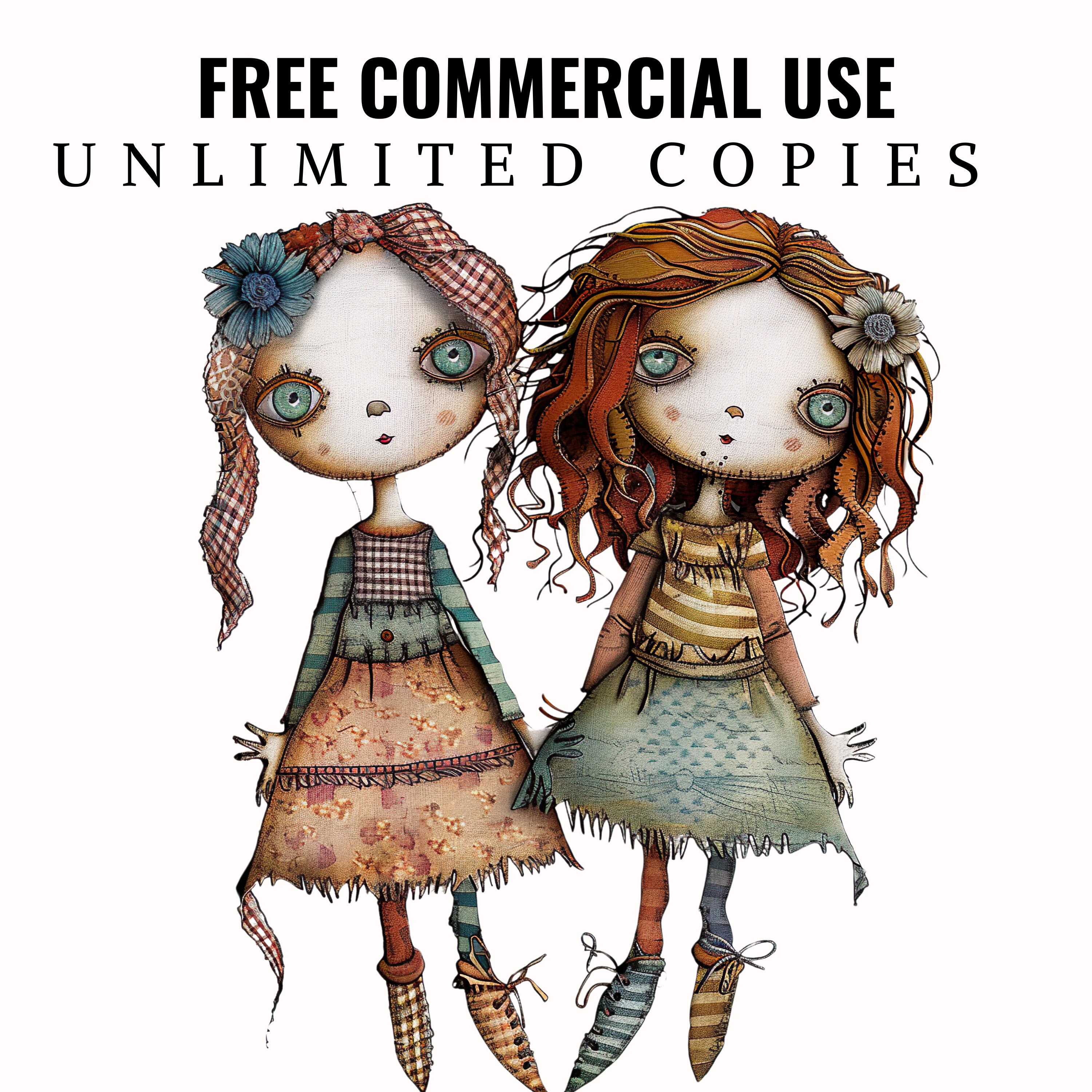 Watercolor Rag Watercolor Rag Dolls Clip Art: Vintage Style PNG (digital Download) - Etsy