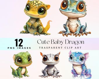 Whimsical Baby Dragon Clipart, Cartoon PNG