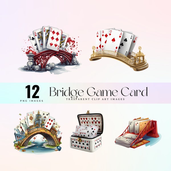 Witty bridge card game clip art, watercolor funny bridge cards game illustration PNG, cool playing card  graphics art 300 DPI